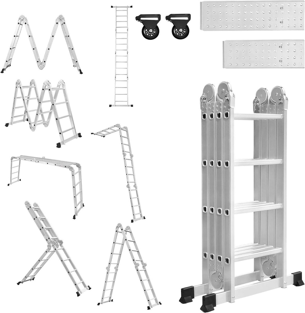 Multifunctionele Ladder - Vouwladder Werkplatform - Klusjes Binnen Buiten - 6-in-1 Configuratie - 470 cm - Zilver