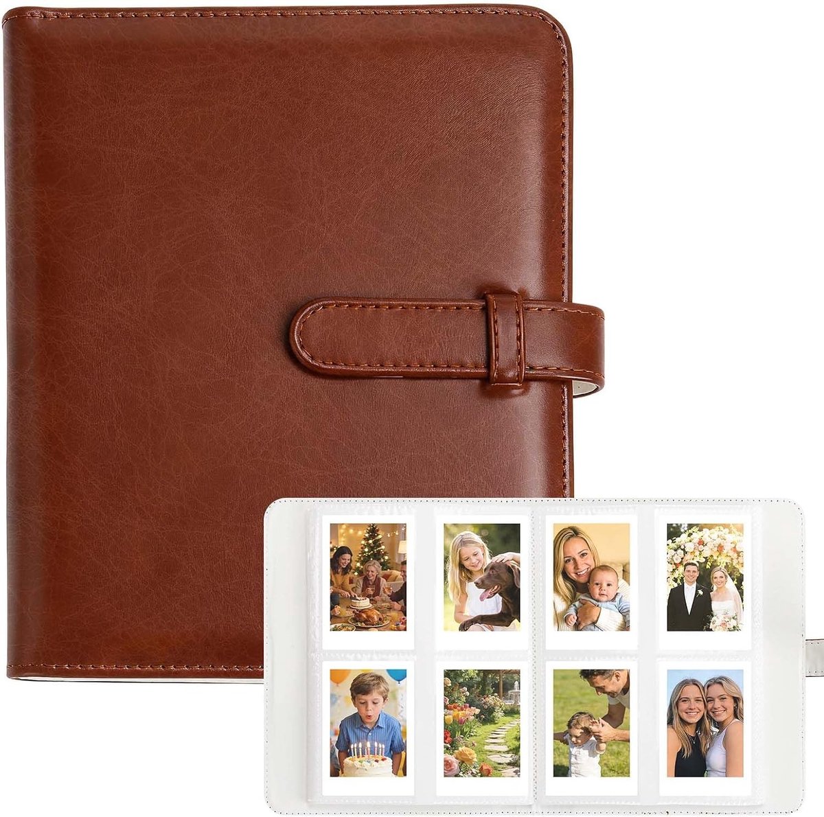 Fotoalbum met 256 Compartimenten voor Instax Mini en Polaroid Camera's - Ideaal voor Familie, Bruiloften en Herinneringen - Bruin
