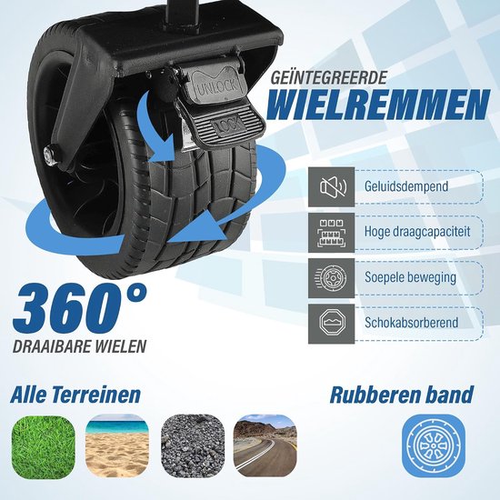 Bolderkar Opvouwbaar - Transportkar Handig - Materiaal Vervoeren - Met Remmen - 200 kg Draagkracht - Zwart van Bolderkar Opvouwbaar — afbeelding 5