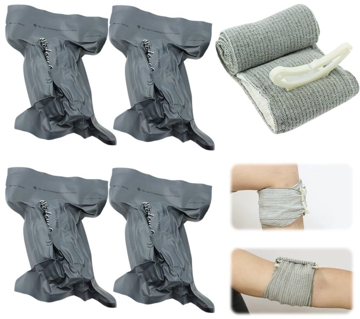 Israëlische Verbanden Set van 4 Stuks, 10 cm Elastische Eerste Hulp Bandages voor Sport, Kamperen en Bergbeklimmen