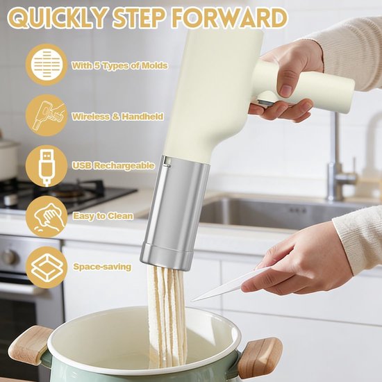 Pastamachine - Deegmaker - Zelf Pasta Maken - Draadloos Oplaadbaar - 200g Capaciteit - Wit van Pastamachine — afbeelding 5