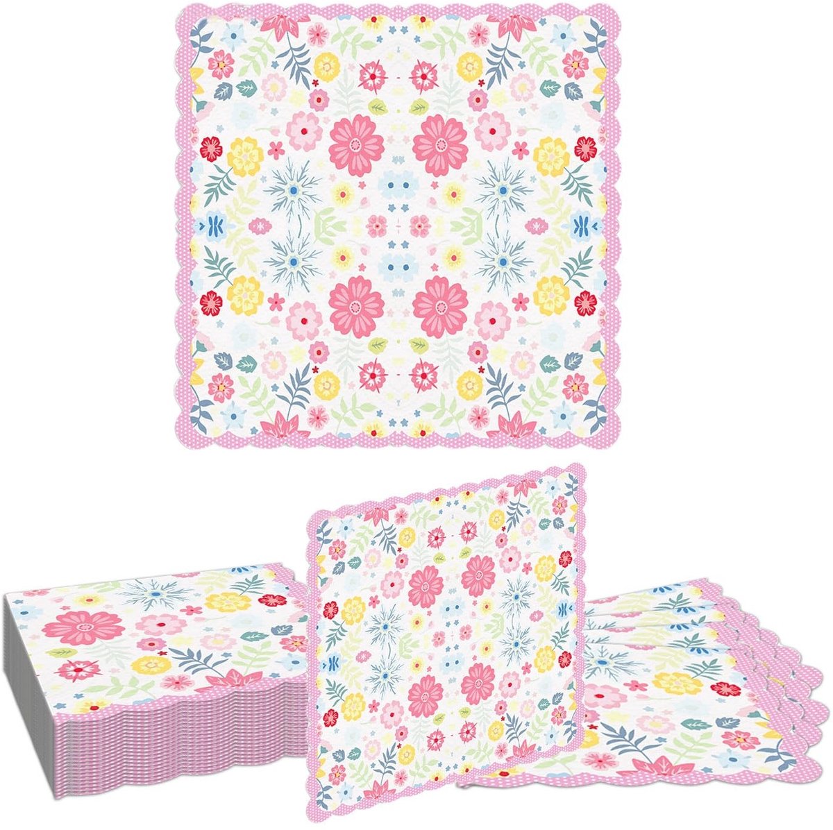 Dailygoods- Servetten Tuinbloemen 20 Stuks - Papieren Servetten - Absorberend Papier - Wegwerp Servetten - Golfrand - 16,5x16,5cm
