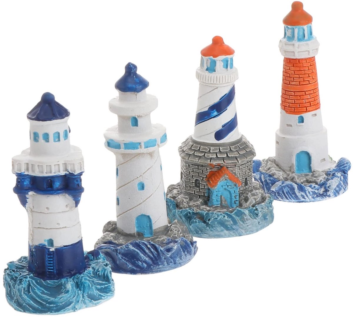 Dailygoods- Vuurtoren Decoratie Pakket van 4 - Miniatuur Landschapsdecoratie - Nautische Kunst - DIY Ornament - Perfect voor Miniatuurtuin - Schattige Oceaan Decor - Miniatuurdecoratie