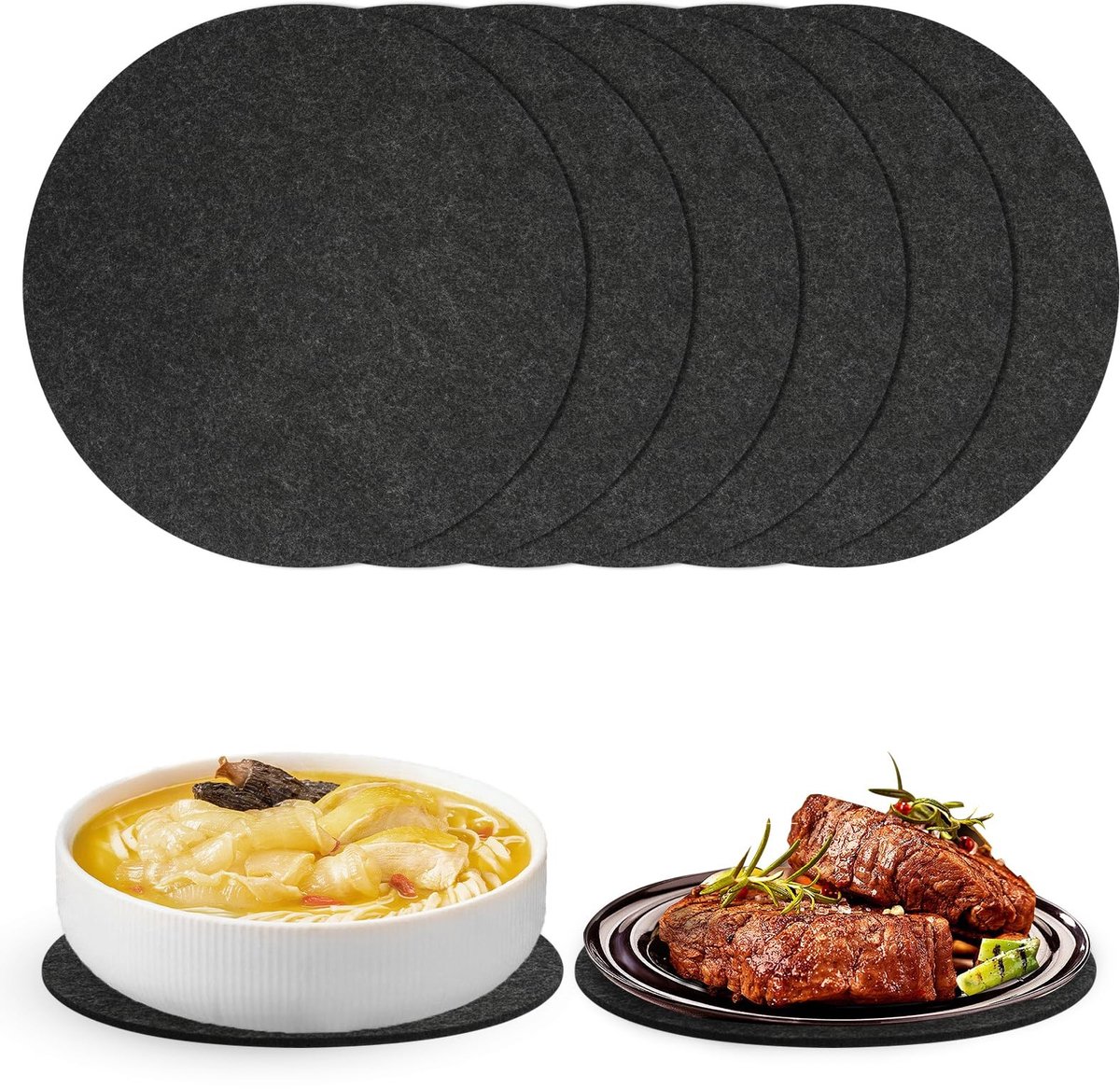 Dailygoods- Onderzetters 6 Stuks - Vilten Onderzetters 20 cm - Hittebestendig tot 200 °C - Onderzetters voor Glazen - Duurzaam Vilt - Grijs - Onderzetter