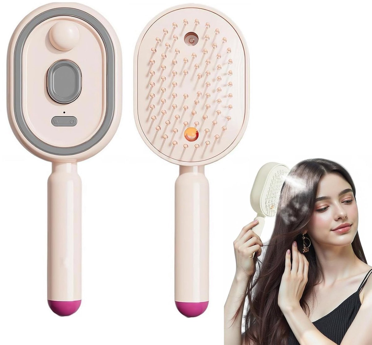 Ulisem - Stoom haarstyler - Elektrische spray kam met massagefunctie - Oplaadbare anti-frizz borstel - Verwijdert pluizig haar en klitten - Zachte ronde tanden - Ergonomisch ontwerp - Cadeau voor haarverzorging - Roze