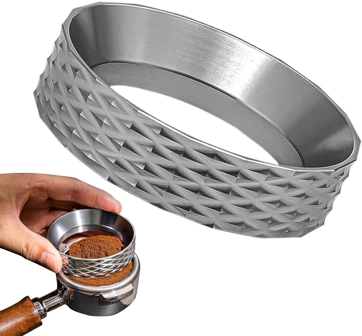 Espresso Doseer Trechter - Doseerring Koffie - Koffie Bereiden - Magnetische Bevestiging - 51/58 mm - Zilver