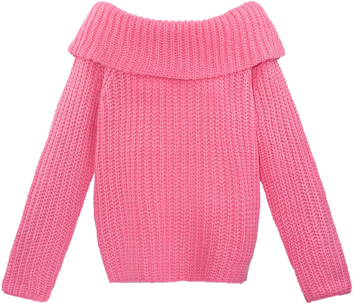 Elegante Off-Shoulder Trui van Gerecycled Polyester - Fushia - Maat L/XL