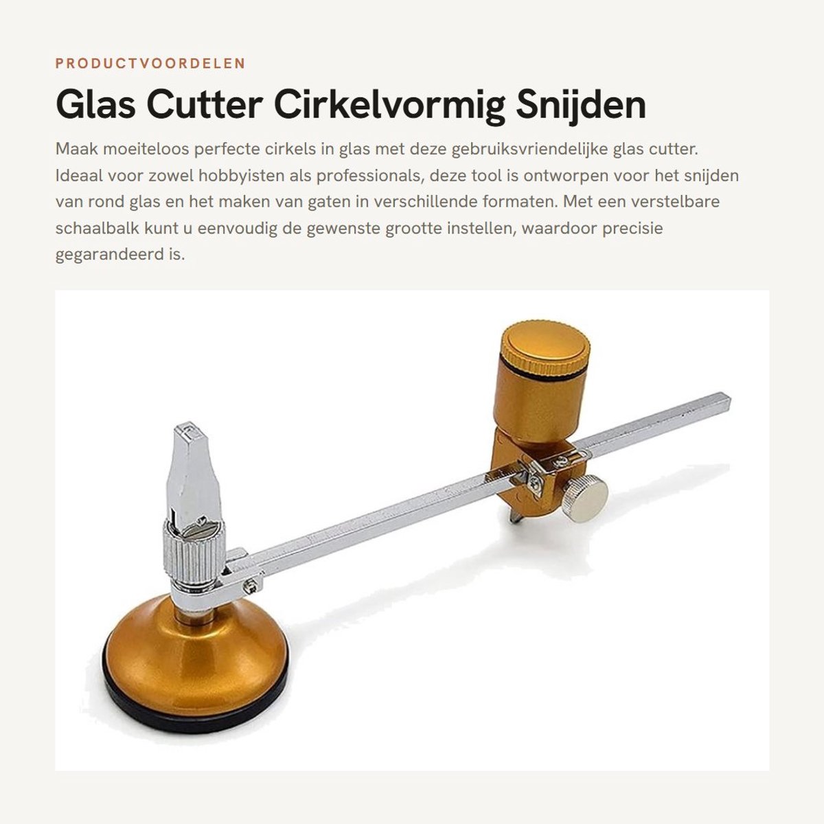 Dailygoods- Glas Cutter 600mm - Verstelbare Schaal - Zuignap - Olietank - Snijdiameter 70-590mm - Handvat met Ronde Knop - Glas Snijder