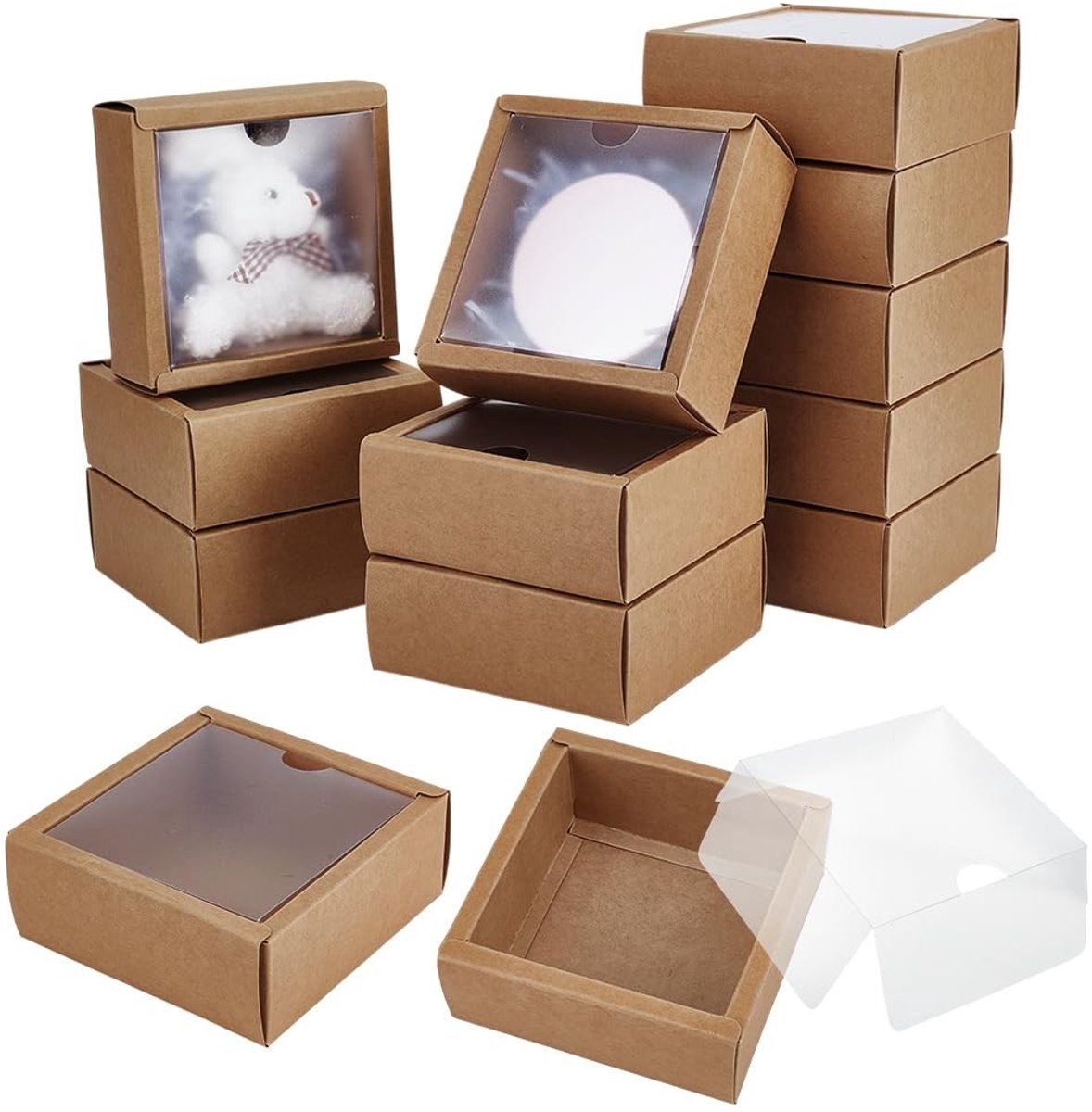 Dailygoods - 20 stuks Vierkante Papieren Dozen met PVC-venster - Geschenkpakketten voor Huwelijksgunsten en Cadeaus
