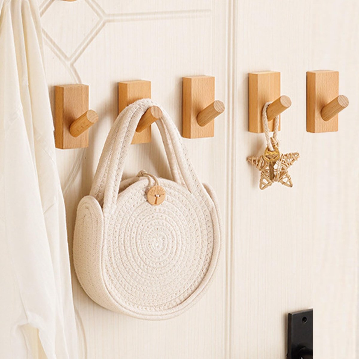 Dailygoods- Jassenhaak Houten - Wandhaak Beuken - Wandhaken voor Kleding - Wandhaak voor Hoed - Wandhaak voor Sjaals - Eenvoudige Installatie