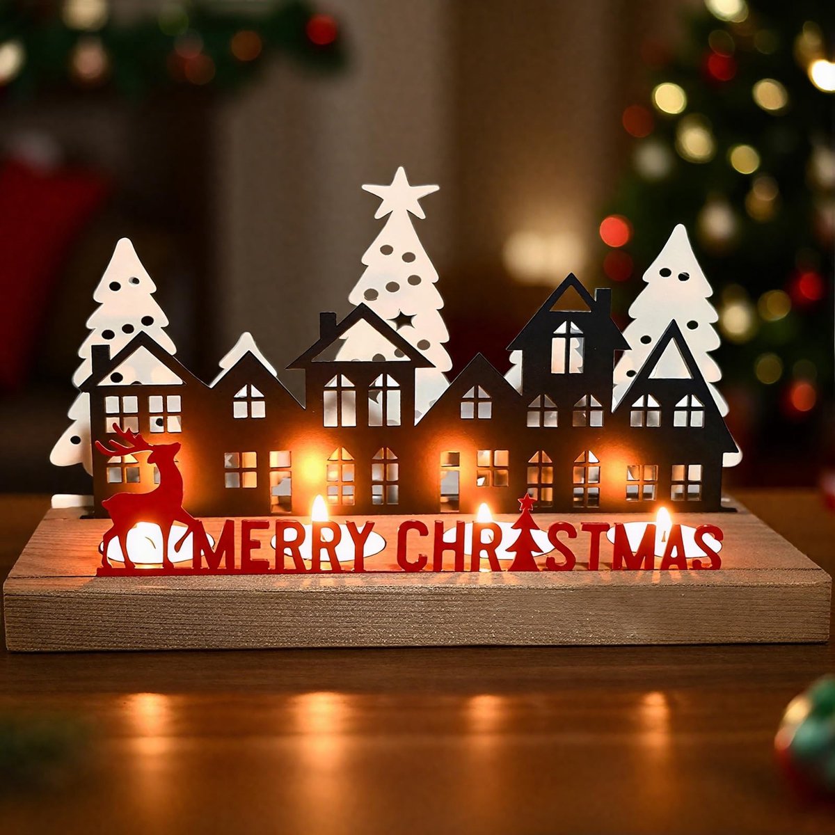 Dailygoods - Advent Kaarsenstandaard met Houten Houder - Kerstdecoratie voor Tafel
