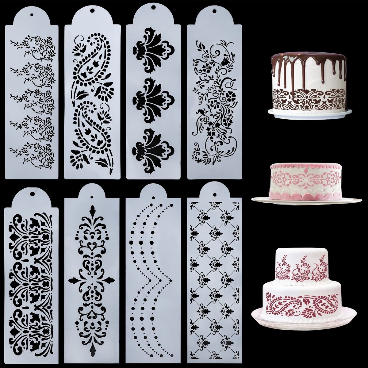 Dailygoods- Taartdecoratie Herbruikbare Sjablonenset - Taartdecoratie - Fondant Accessoires - 8 Stuks - Bloemendesigns - Ideaal voor Bruiloften/Jubilea - Taartsjablonen