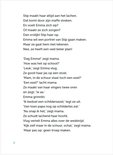 Een pagina met tekst over Emma en Stip. Stip wordt op de wei gezet, wat een wedstijd wordt.