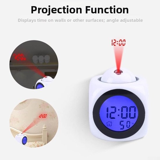 Projectie Wekker - Kinderwekker Digitale Klok - Tijd Leren - Spraakaankondiging Engels - 10.5 cm - Zwart — afbeelding 3