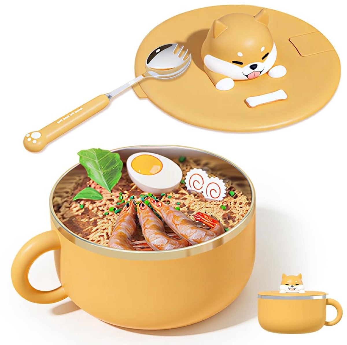 Dailygoods- Ramenkom 1200 ml - Roestvrij Stalen Kom - Dubbel Geïsoleerde Schaal - Deksel en Lepel - Geventileerde Afvoer - Verhoogde Capaciteit - Noedelkom