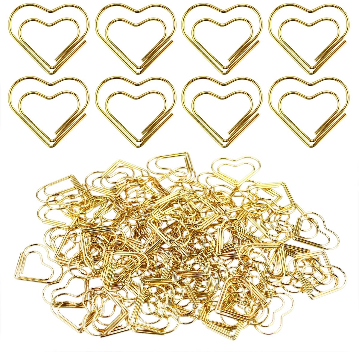 Dailygoods- Hartvormige Klemmen 110 Stuks - Papierklemmen - Documentensorteerclip - Decoratie - Doe-het-zelf - Lichtgewicht Metaal - Gouden Kleur - Paperclips