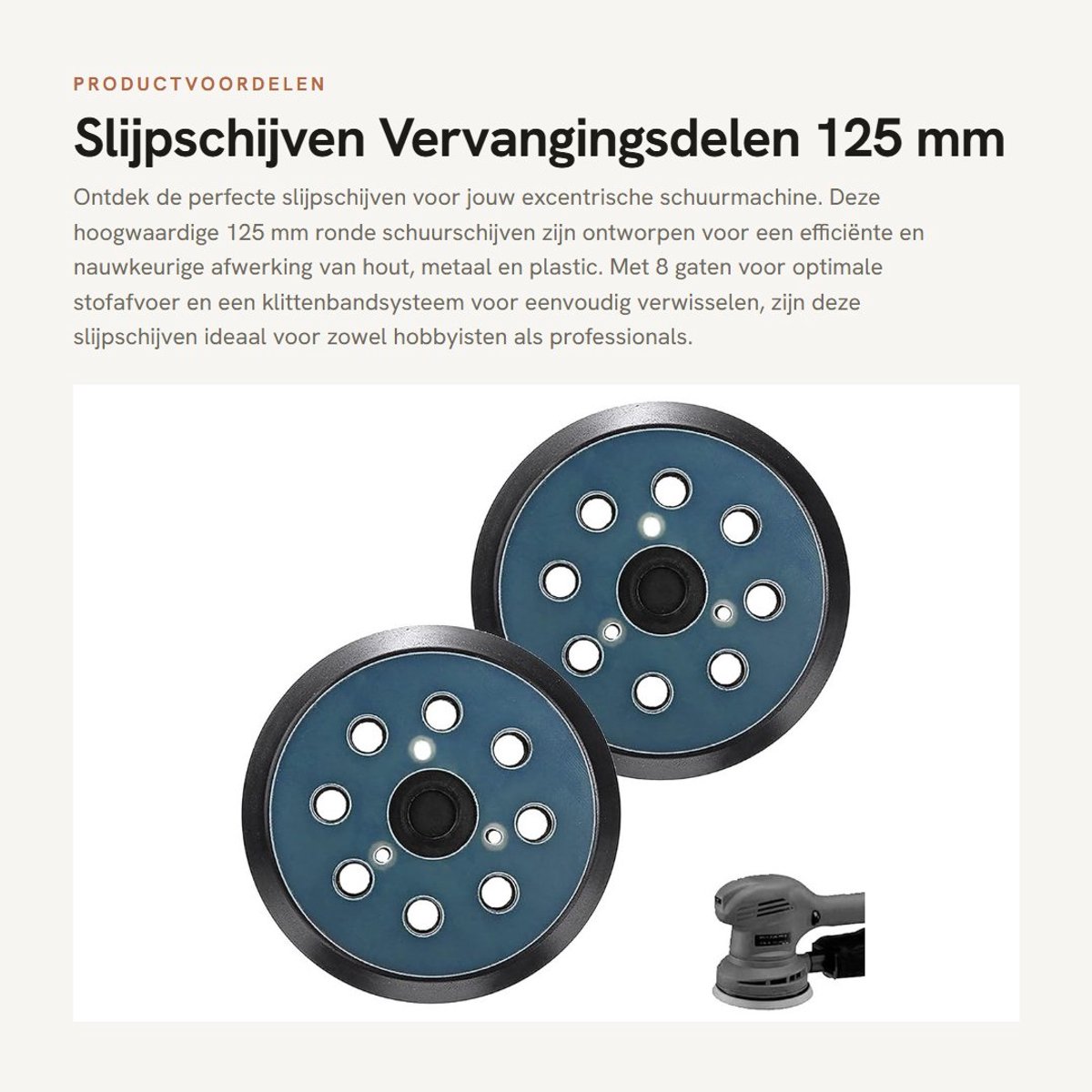 Dailygoods- Slijpschijf 125 mm - 8-gats Klittenband - Vervangingsdelen - Accessoires Excentrische Schuurmachine - Voor Hout/Metaal/Plastic - Duurzaam en Slijtvast - Schuurpad