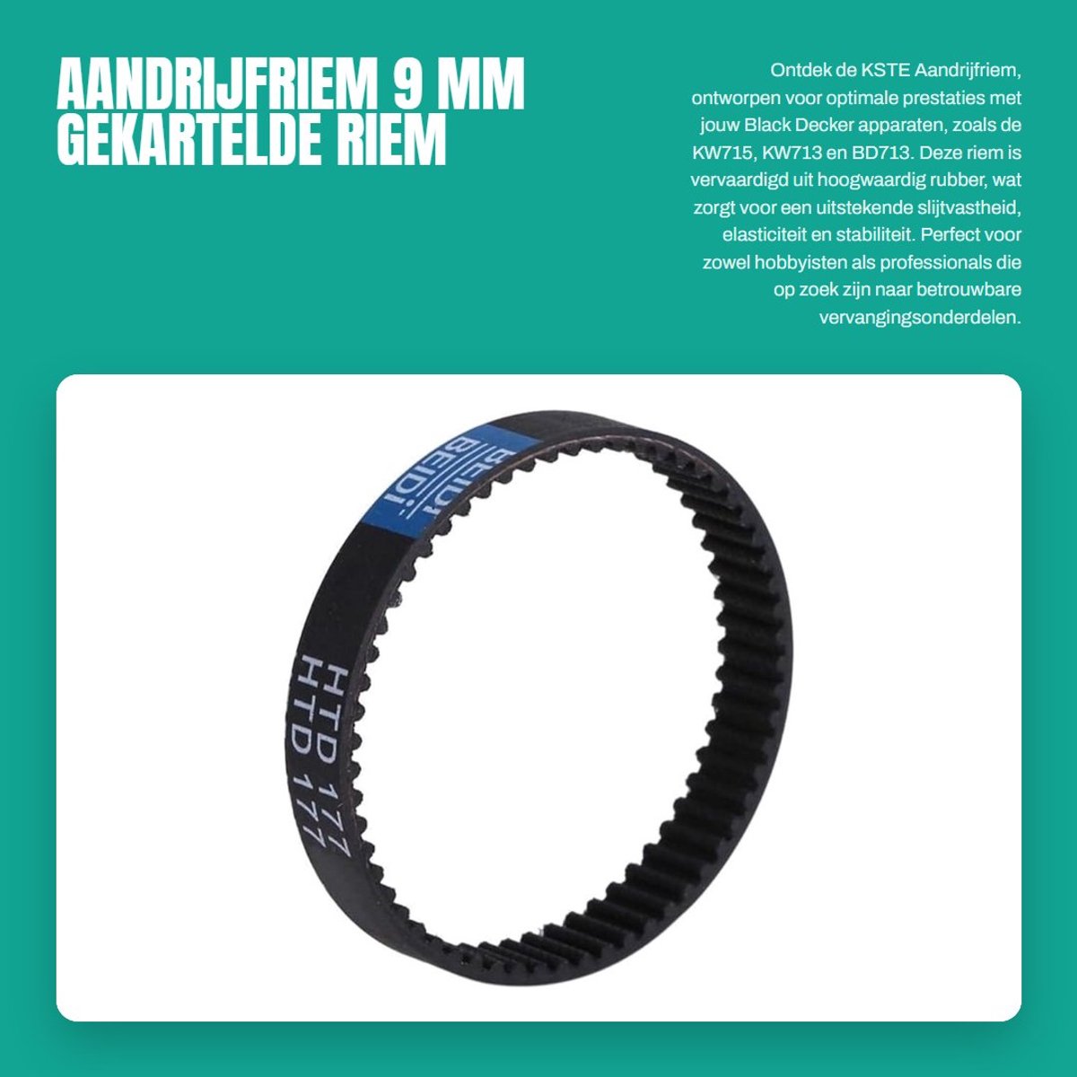 Dailygoods- Aandrijfriem 9 mm - Gekartelde Riempje - Rubber - Geschikt voor Black/Decker KW715/KW713/BD713 - Slijtvast - Professionele Installatie Aanbevolen - Schaafriem