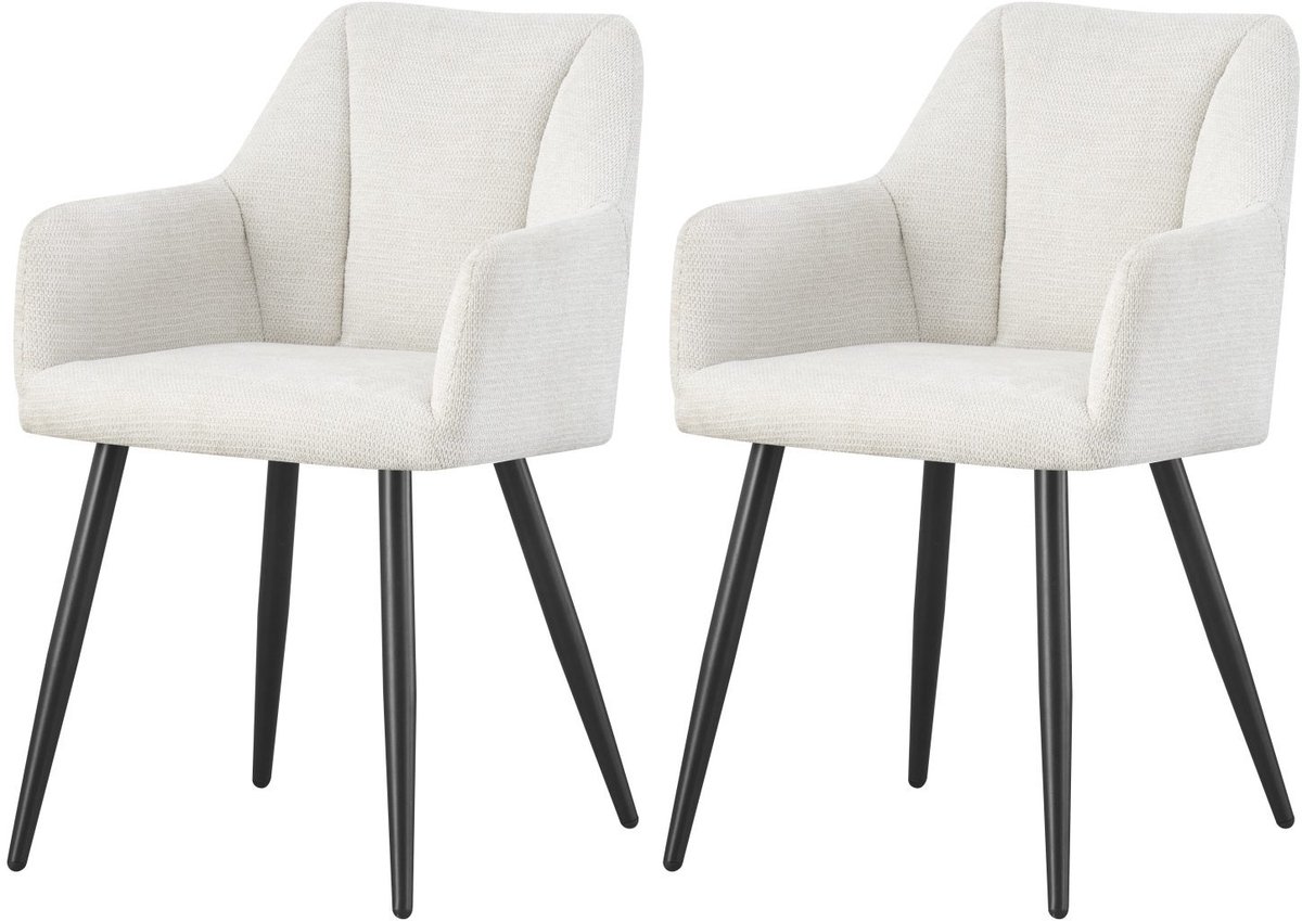 Furnilux Bella fauteuil crème set van 2 - Moderne loungefstoel met metalen frame - 55cm blanc