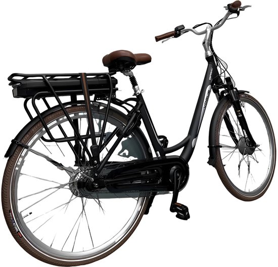 Vogue Basic N3 Elektrische Fiets - Mat Zwart met Bruine Accenten - 47 cm — afbeelding 4