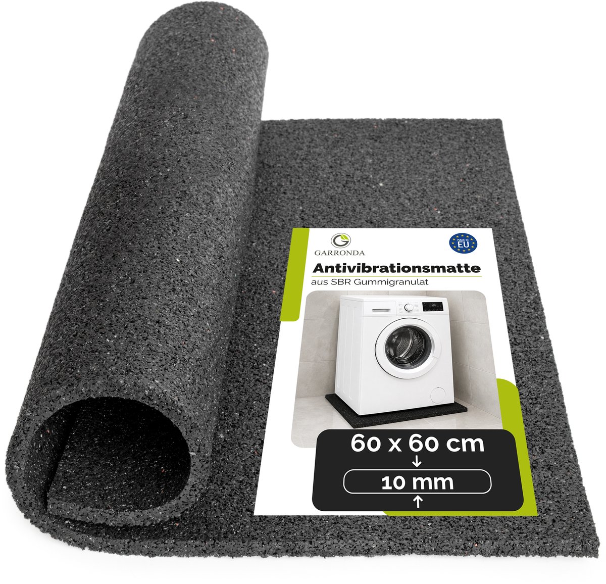 Garronda Antivibratiemat 60 x 60 cm – 10 mm SBR-rubbergranulaat – Onderlegmat voor Wasmachine en Droger – Geluids- en Trillingsdempend – Antislip – GD-0251