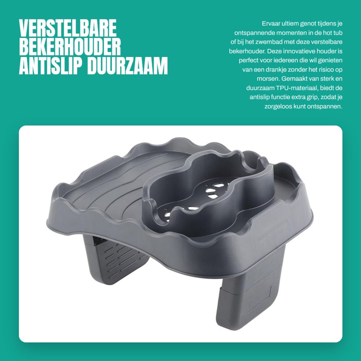 Dailygoods- Bekerhouder Verstelbaar - Antislip TPU-materiaal - Bekerhouder voor Hot Tub - Bekerhouder voor Zwembaden - Bekerhouder voor Spa's - Grote Ruimte voor Snacks en Dranken - Drankhouder