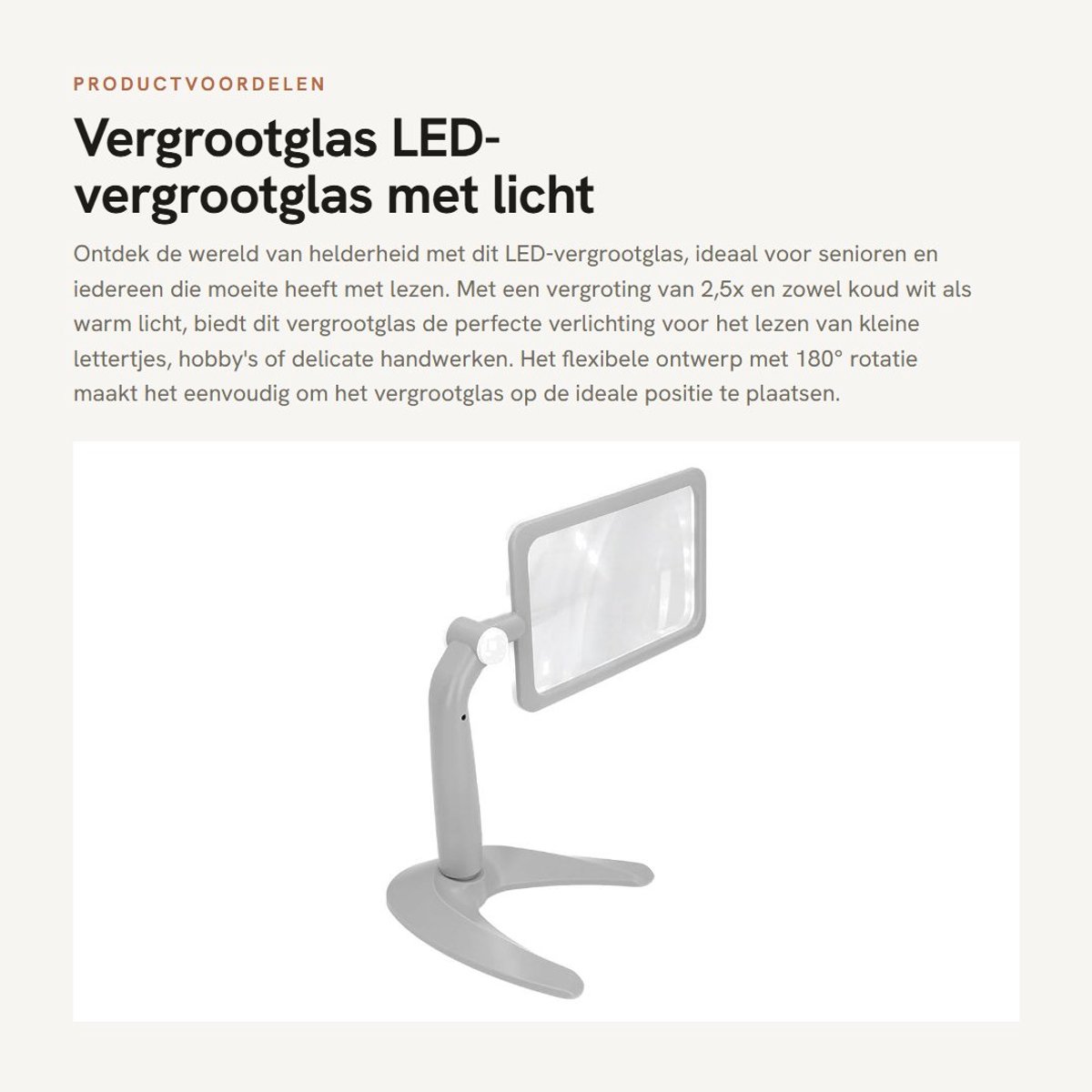 Dailygoods- Leesvergrootglas 2,5x met LED - Vergrootglas met Licht - 180° Roterend - Verstelbare Lichtinstellingen - Bureauvergrootglas - Voor Senioren
