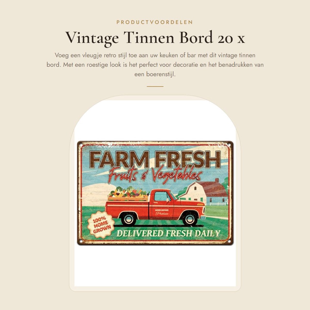 Dailygoods- Tinnen Bord 20 x 30 cm - Vintage Decoratie Bord - Retro Boerderij Vers Bord - Roestige Look - Woondecoratie - Groenten en Fruit Poster - Decoratiebord