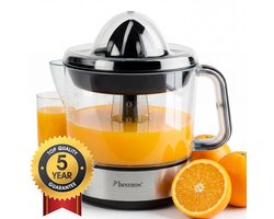 Bestron Citruspers Elektrisch - ACJ350Z - 40W - Incl. 2 perskegels, aromadeksel, sap reservoir - 0,7 Liter - Zilver - 5 jaar garantie