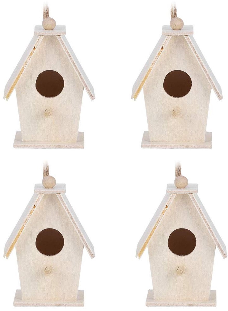 Dailygoods- Vogelhuisjes 4-delig - Innovatief Houten Vogelnest - Tuinterrasdecoratie - Plataanhout - Afmetingen 6,5x4x5 cm - Lichtgewicht 80 g