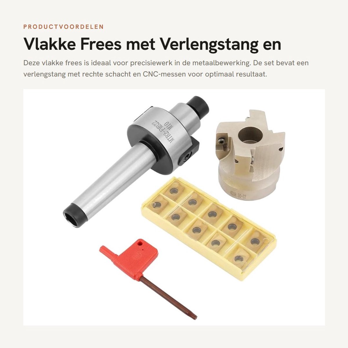 Dailygoods- Vlakke Frees MT2-FMB22 - Verlengstang met Rechte Schacht - Freeskop 400R - 10 CNC-messen - Draaibankgereedschap - Betaalbare Kwaliteit