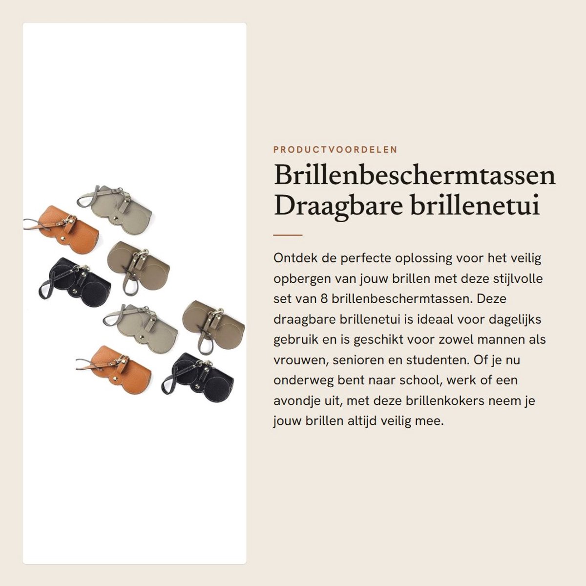 Dailygoods- Brillenetui Draagbaar - Brillenkoker Hard Case - Modieuze Zonnebrillenetui - Geschikt voor Grote Brillen - Leren Brillenhoes - Verkrijgbaar in 4 Kleuren