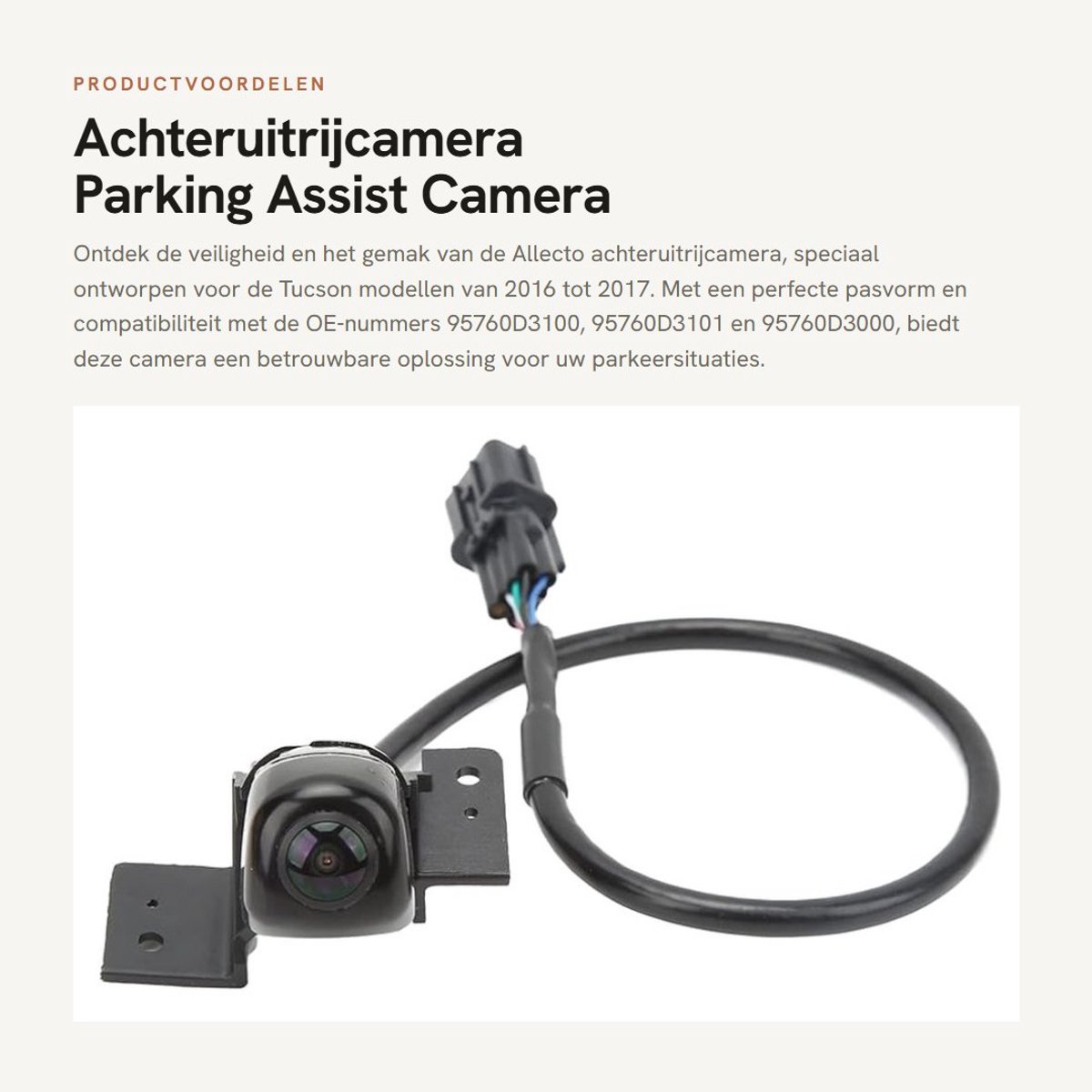 Dailygoods- Achteruitrijcamera Waterdicht - Parking Assist Camera - Compatibel met Tucson 2016-2017 - OE-nummers 95760D3100/95760D3101/95760D3000 - Hoge resolutie afbeelding - Perfecte pasvorm