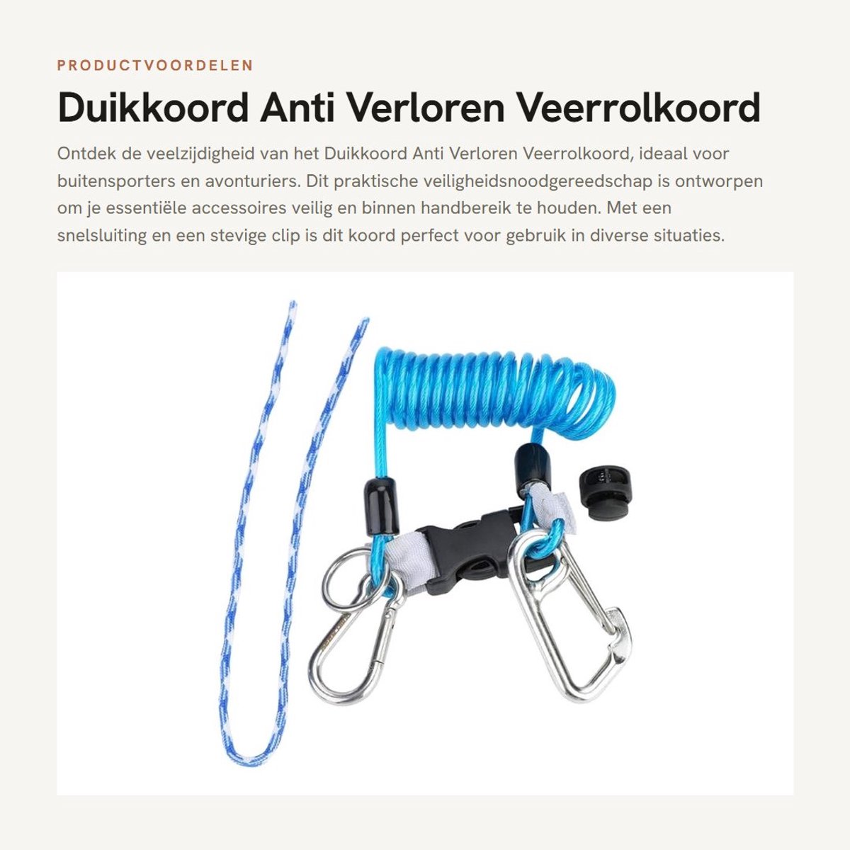 Dailygoods- Duikkoord Veiligheidsnoodgereedschap - Snelsluiting - Stalen Karabijnhaak - Duurzaam - Lichtgewicht - Handig in gebruik - Veiligheidskoord