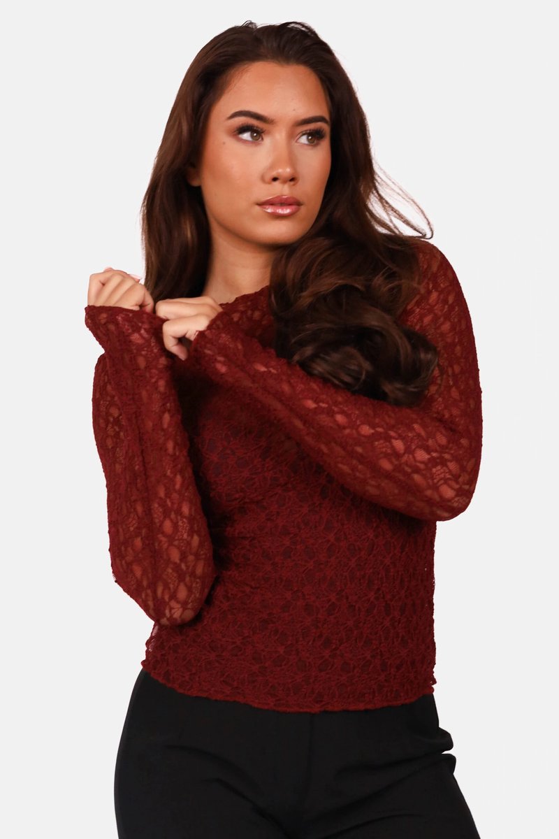 Getdrezzed Top - Maat: XS - Kanten top met structuur bordeaux