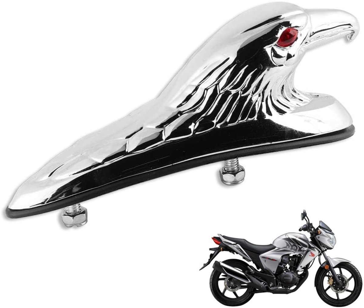 Dailygoods- Voorspatbord Ornament - Premium Kwaliteit - Aluminium Verchroomd - Nostalgische Look - Eenvoudig te Installeren - Uniek Adelaarshoofd - Motorfiets Ornament