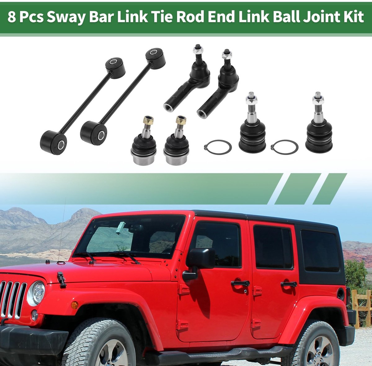 Dailygoods- Ophangingset 8 Stuks - Externe Spoorstang - Compatibel met Jeep Grand Cherokee/Commander - Roestbestendig - Duurzaam Materiaal - Schokbestendig - Ophangingsonderdelen