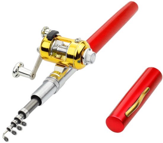 Pen-stijl hengel en molenset, mini pocket telescopische hengelset, inclusief hengel en spinmolen combinatieset, geschikt voor het vissen in zout en zoet water.