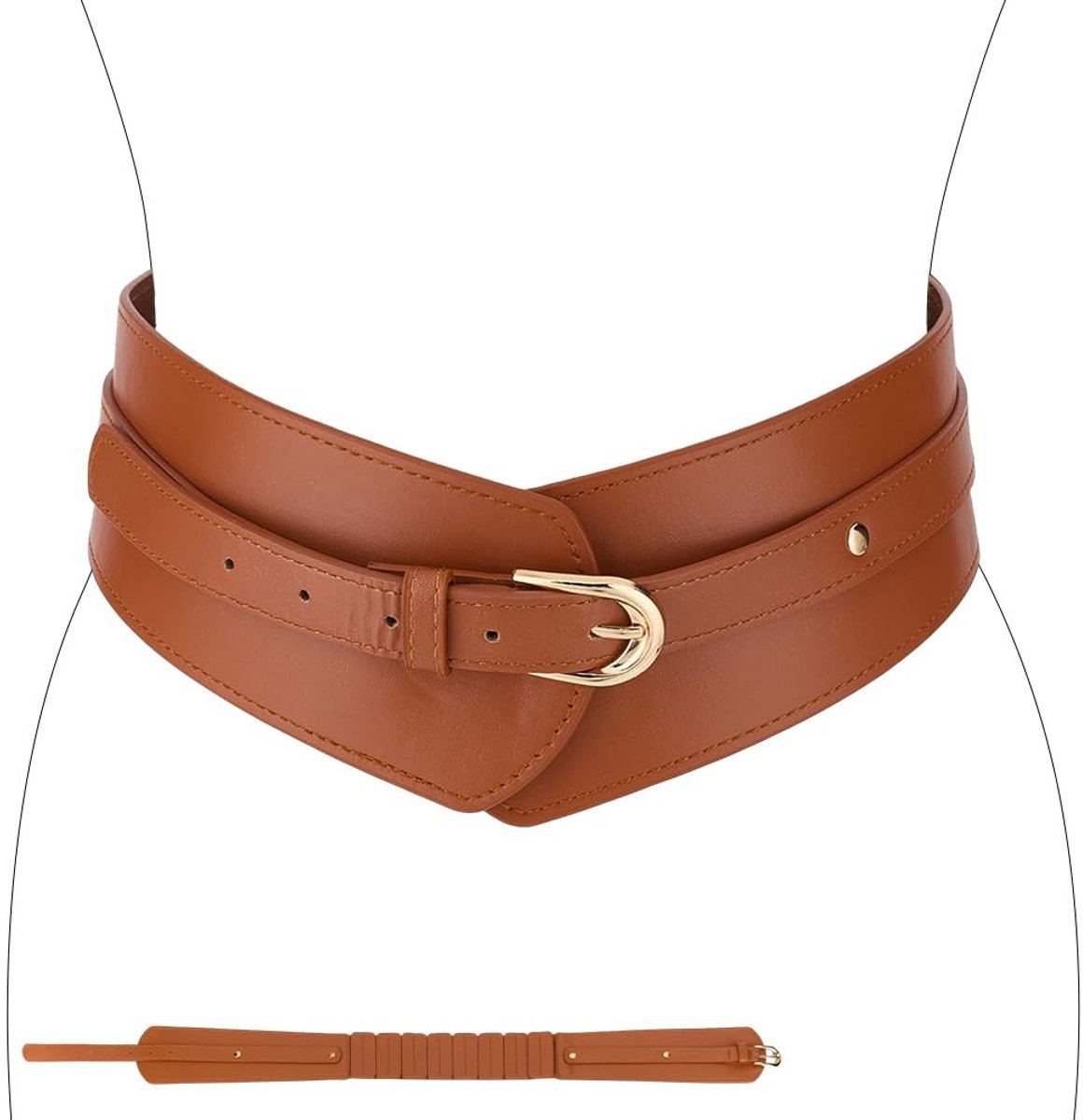 Dailygoods- Tailleriem Verstelbaar - Elastische Riem - Kunstleer - Peruaanse Kleur - 26"/34" Taille - Comfortabele Sluiting