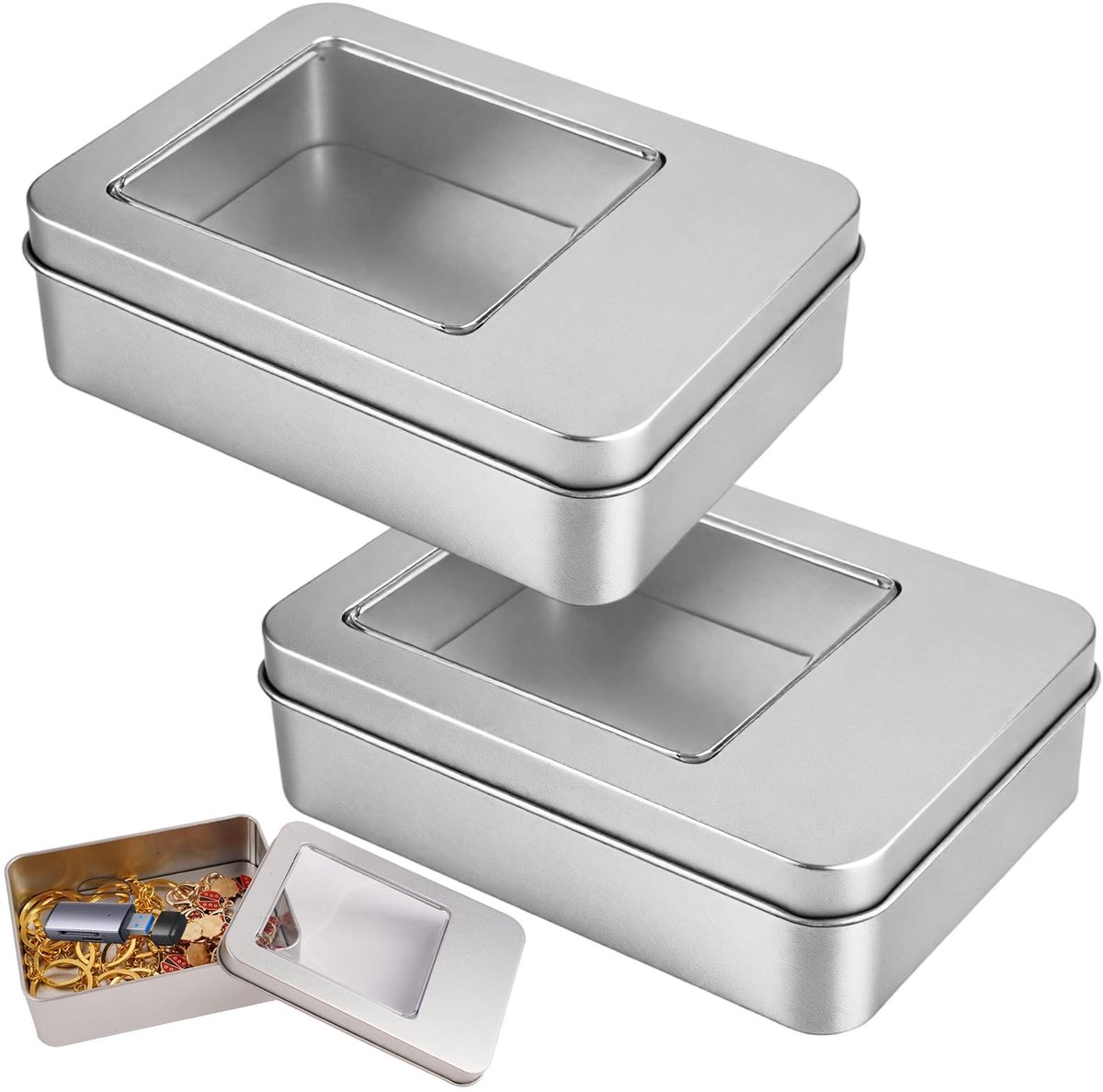 Dailygoods- Opbergdoos - 2 Stuks Metalen Blikken - 12,5x9x3,5cm - Organizer met Deksels - Schokbestendig - Veilig en Stofdicht - Glad Afgewerkt - Opbergcontainer