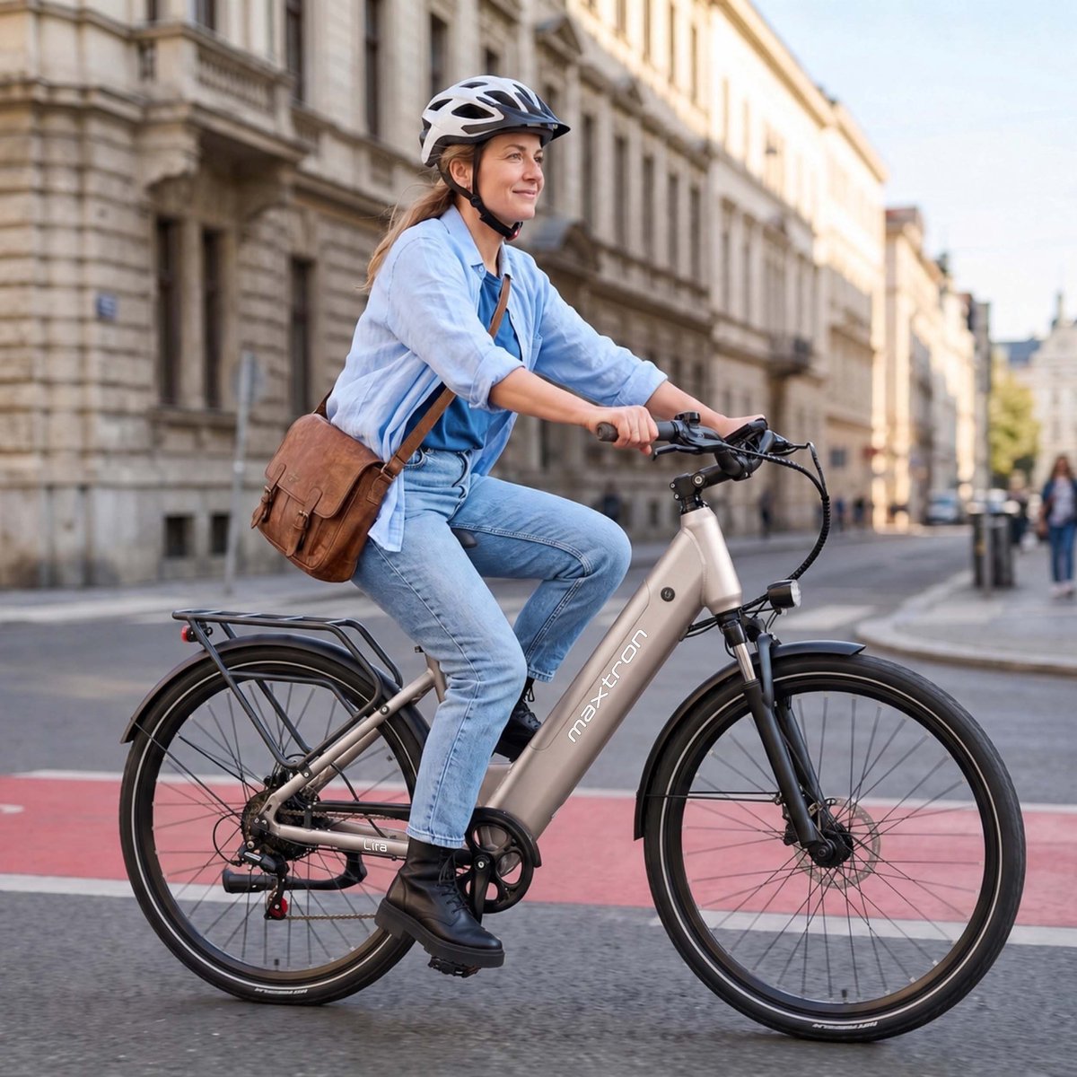 Maxtron Lira 28 Inch Elektrische Stadsfiets - 48V 15Ah Lithium-accu - Actieradius tot 140 km - 250W Motor - Hydraulische Schijfremmen - Shimano 7 Versnellingen - Max. Belastbaar 120 kg - Met Achterlicht - Goud thumbnail 7