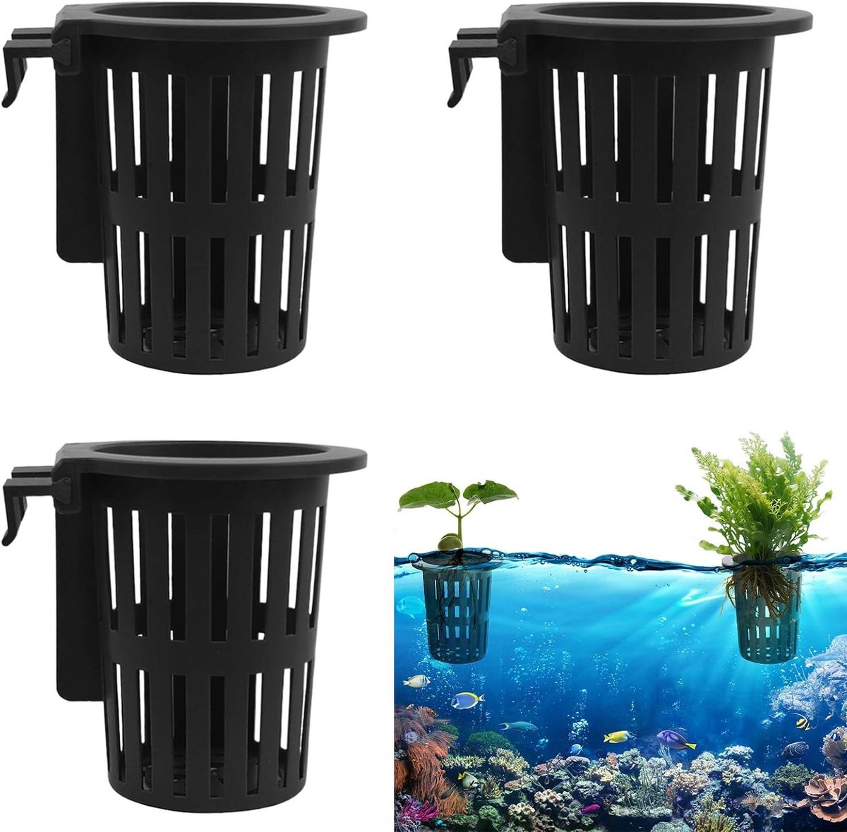 Vijverplant Manden - Aquarium Plantpotten - Waterplant Decoratie - Visveilig Ontwerp - 3.9 inch Diep - Zwart