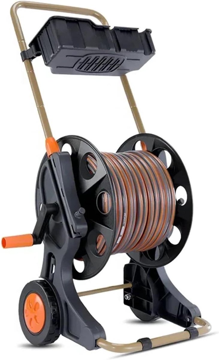 Tuinslanghaspel Kar - Slanghouder Trolley - Tuinonderhoud - Roestvrij Staal - Grote Capaciteit - Zilver