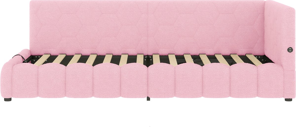 COVREO Slaapbank met opbergruimte – 90x200 cm – Daybed met LED en USB – Eenpersoons bed voor slaapkamer – Roze - zonder matras