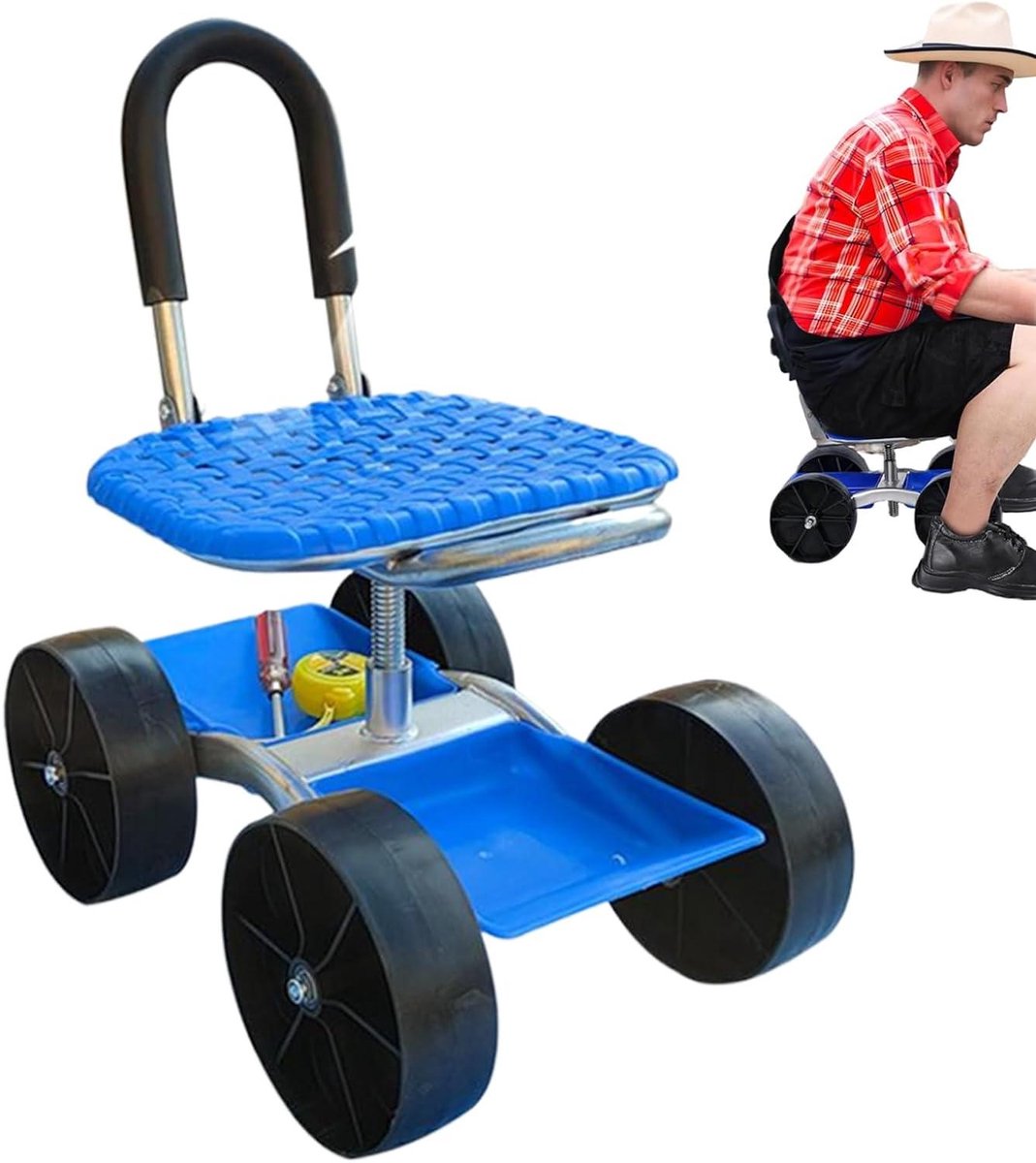 Tuinwagen met Zadel - Zitmaaier Tuin - Tuinieren Gemakkelijk Maken - 360 Graden Draaibaar - 60x47x31cm - Enkele Kenmerk