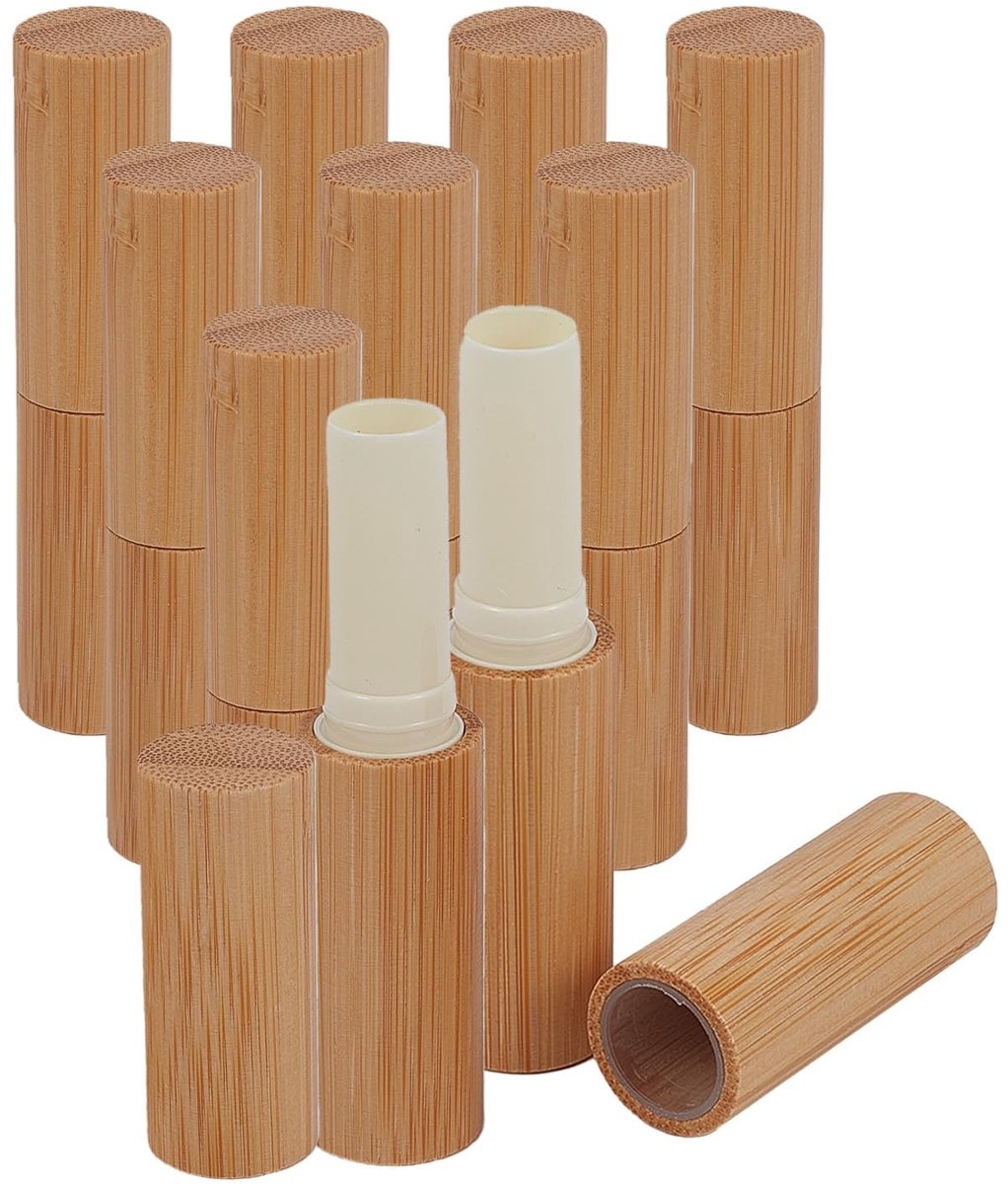 Dailygoods- Lippenstifttube 10 stuks - Bamboe Houder 4 g - Navulbare Lippenbalsem - Deodoranthouder - Nauw aansluitend - 2 x 9 cm - Lipbalsemhouder