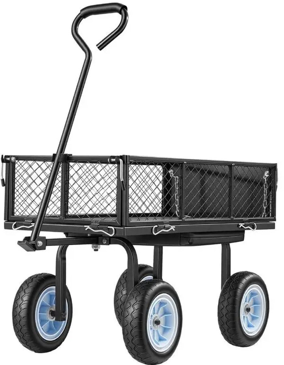 Emvae Bolderkar Tuin - Transportkar - Transportwagen - Tuinkar met Zitplaats - Tuinwagen met Tuinwerkstoel - 227 kg Draagvermogen - Staal - Zwart