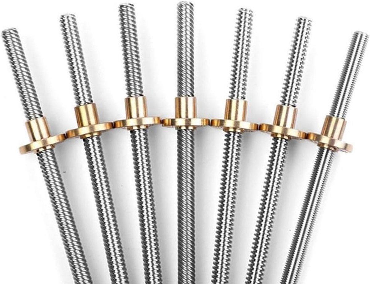 Lood Schroef - Lineaire As - 3D Printer Onderdelen - Trapeziumvormig Schroefdraad - 300mm Lengte 8mm Diameter - Zilverkleurig