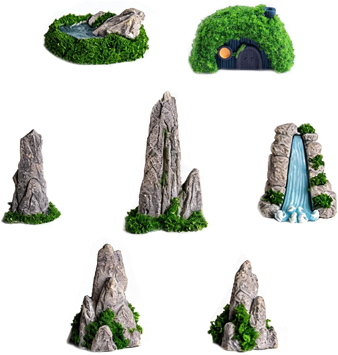 Dailygoods- Mini-Rotstuin 7 Stuks - Kunsthars Bergdecoratie - DIY Tuindecoratie - Miniatuur Ornamenten - Duurzaam en Herbruikbaar - Grijze Kleur - Aquariumdecoratie