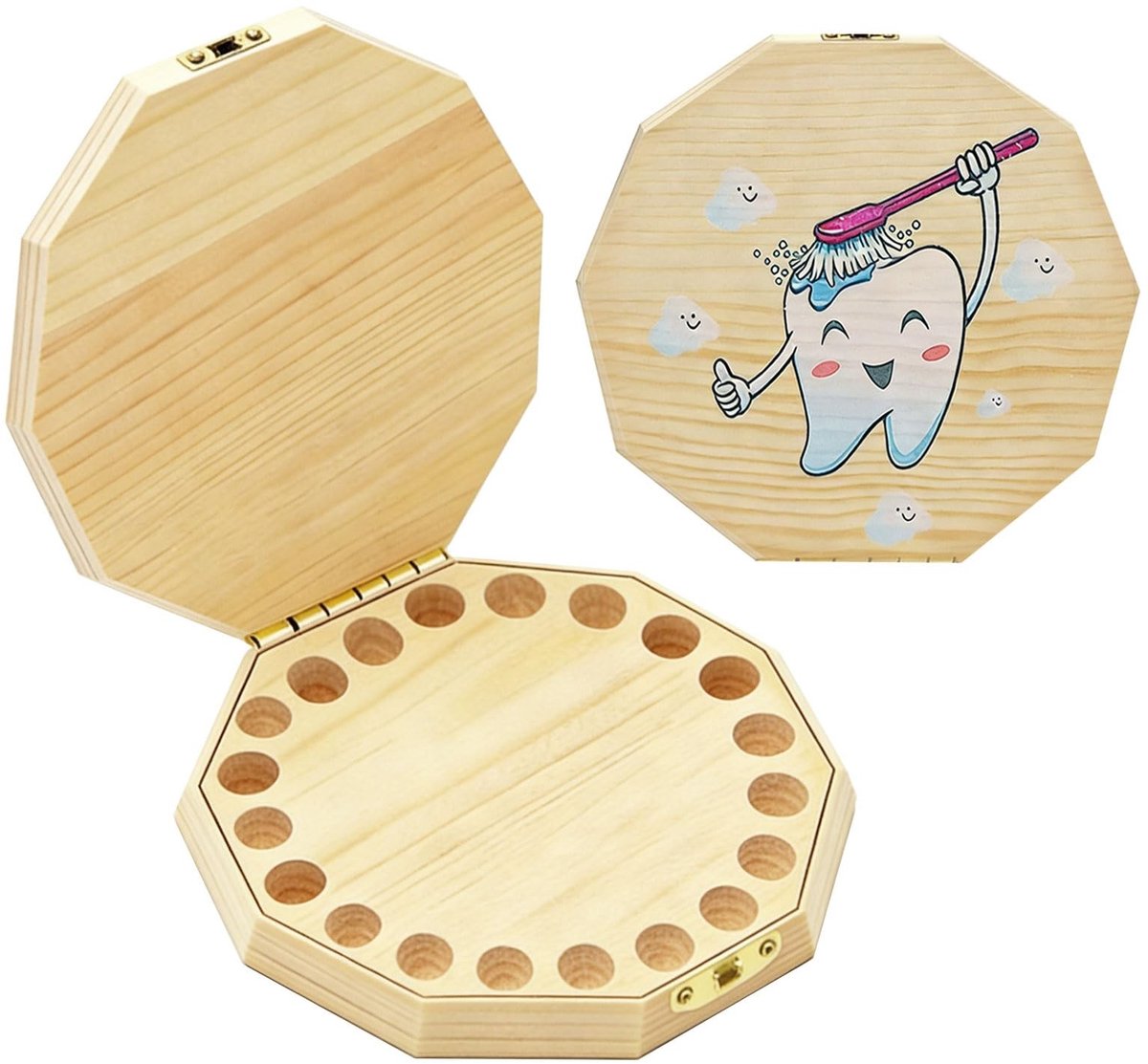 Dailygoods- Tanddoos Hout - Melktanddoos - Opbergdoos voor Kinderen - Tandopslag - Tandenfee Geschenken - Afmetingen 24 x 13 x 12 cm